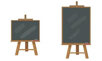 schoolbord of schoolbord met houten ezel staan vector illustratie set. zwart bord gebruikt in klas of restaurant, cafe huis. terug naar school- concept.