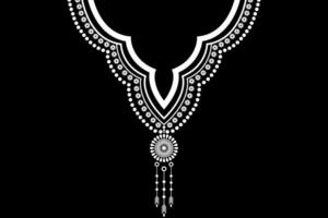 etnisch halsband kant oosters patroon traditioneel Aan zwart achtergrond. aztec stijl borduurwerk abstract vector illustratie. ontwerpen voor mode textuur, kleding stof, mode Dames, shirt, kleren