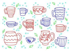 hand- getrokken kop mok. reeks van cups in tekening stijl. vector illustratie geïsoleerd Aan wit achtergrond.