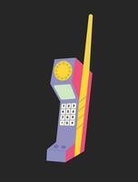 retro mobiel telefoon apparaat. mobiel telefoon met toetsen. schattig en elegant van jaren 90. hand- getrokken vector illustratie. wijnoogst elektronisch. omdraaien telefoon