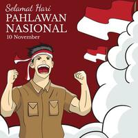 selamat hari pahlawan nasionaal. vertaling is gelukkig Indonesisch nationaal heroes dag. hand- getrokken vector illustratie van Indonesisch nationaal heroes dag voor banier, poster, folder, groet kaart, enz.