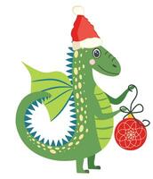 jaar van de draak 2024, Chinese kalender. schattig groen Kerstmis draak in de kerstman hoed vector