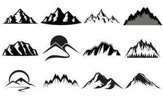 berg silhouet set. rotsachtig bergen icoon of logo verzameling. vector illustratie.