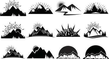 berg silhouet set. rotsachtig bergen icoon of logo verzameling. vector illustratie.