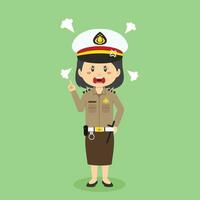 Indonesisch Politie vrouw karakter met boos uitdrukking vector
