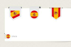 etiket vlag verzameling van Spanje in verschillend vorm geven aan. lint vlag sjabloon van Spanje vector