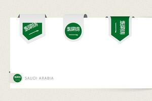 etiket vlag verzameling van saudi Arabië in verschillend vorm geven aan. lint vlag sjabloon van saudi Arabië vector