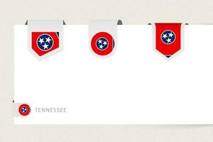 etiket vlag verzameling van ons staat Tennessee in verschillend vorm geven aan. lint vlag sjabloon van Tennessee vector