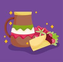 mexico cultuur eten burrito en kopje ontwerp vector