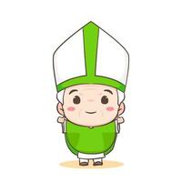 schattig paus tekenfilm karakter. gelukkig glimlachen Katholiek priester mascotte karakter. christen religie concept ontwerp. geïsoleerd wit achtergrond. vector kunst illustratie.