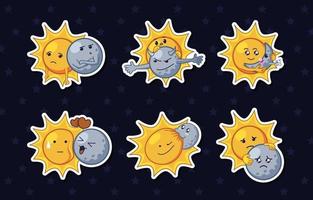 op zonsverduistering gebaseerde stickerpakket characters vector