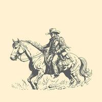 rodeo western cowboy wijnoogst hand- getrokken kunstwerk. dier, Arizona, kunst, beige, zwart, zwart en wit, cowboy, paard, illustratie, landschap vector