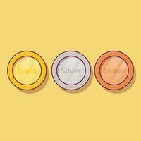 goud, zilver, bronzen munt vector icoon illustratie met schets voor ontwerp element, klem kunst, web, landen bladzijde, sticker, spandoek. vlak tekenfilm stijl