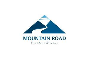 vector silhouet van bergen met weg logo illustratie ontwerp met driehoek concept