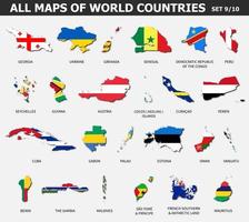 alle kaarten van wereldlanden en vlaggen. set 9 van 10 . collectie van omtrekvorm van internationale landkaart met schaduw. plat ontwerp . vector. vector