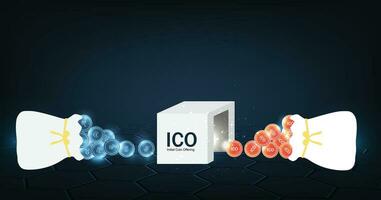ico token productie werkwijze vector illustratie en valuta aandelenbeurs.