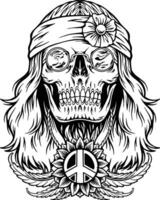 psychedelisch hippie schedel hoofd groovy gevoel illustratie monochroom vector illustraties voor uw werk logo, handelswaar t-shirt, stickers en etiket ontwerpen, poster, groet kaarten reclame bedrijf