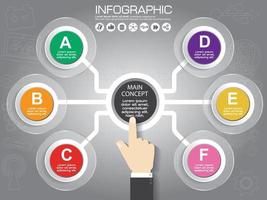 infographic ontwerpsjabloon en bedrijfsconcept met 6 opties, onderdelen, stappen of processen. kan worden gebruikt voor werkstroomlay-out, diagram, nummeropties, webdesign. vector