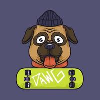 hipster mopshond en skateboard vector