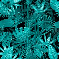 Naadloos patroon met tropische palmbladen op zwarte achtergrond. vector