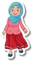 een stickersjabloon met een stripfiguur van een moslimvrouw vector
