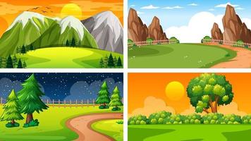 vier verschillende scènes van natuurpark en bos vector