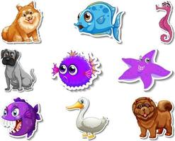 set stickers met zeedieren en honden stripfiguur dogs vector