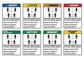 houd 6 voet afstand, voor uw veiligheid, houd minstens 6 voet afstand tussen u en anderen. vector