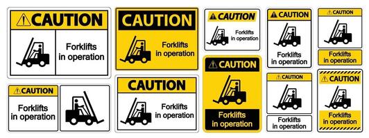 voorzichtigheid heftrucks in werking symbool teken isoleren op transparante achtergrond, vectorillustratie vector