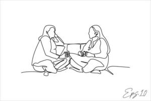 doorlopend lijn vector illustratie van twee Dames hebben een gesprek