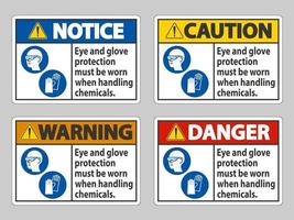 Bij het hanteren van chemicaliën moet oog- en handschoenbescherming worden gedragen vector