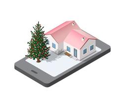 telefoon concept van wintervakantie vector