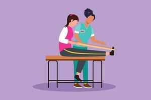 grafisch vlak ontwerp tekening mensen massage professioneel kom tot rust therapie, medisch Gezondheid, vrouw masseur. vrouw zittend Aan bank, geneeskunde welzijn therapeut specialist. tekenfilm stijl vector illustratie