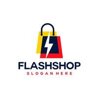 flash boodschappen doen logo concept illustratie. winkel flash logo bedrijf vector ontwerp.