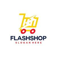 flash boodschappen doen logo concept illustratie. winkel flash logo bedrijf vector ontwerp.