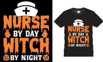 verpleegster door dag heks door nacht, halloween vector grafisch t-shirt ontwerp
