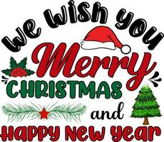 wij wens u vrolijk Kerstmis en gelukkig nieuw jaar Kerstmis t overhemd ontwerp vector