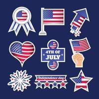 usa onafhankelijkheidsdag sticker sjabloon set vector