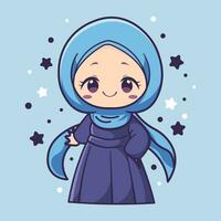 schattig moslim meisje vervelend blauw hijab vector illustratie