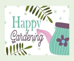 gelukkig tuinieren, gieter takken bladeren, stippen achtergrond banner vector
