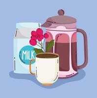 koffiezetmethoden, french press cup en melk vector