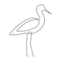 een single lijn tekening van schattig reiger vogel vector illustratie kunst