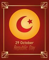 turkije republiek dag, wenskaart met gouden frame decoratie vector