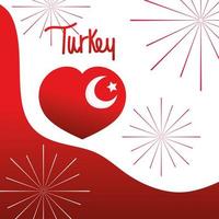 turkije republiek dag, hart vlag nationale vuurwerk viering vector