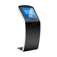 bank terminal realistische vectorillustratie. zelfbedieningsbetaalkiosk egaal kleurobject. interactieve software. moderne vrijstaande computer voor financiële transacties geïsoleerd op een witte achtergrond vector