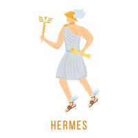 hermes platte vectorillustratie. oude Griekse godheid. god van handel en welsprekendheid. afgezant van goden. goddelijke mythologische figuur. geïsoleerde stripfiguur op witte achtergrond vector