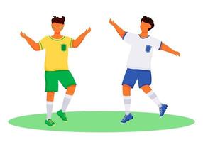 latino jongens in sportkleding egale kleur vector gezichtsloze karakters. voetbalfans. staande tiener. sporters. Brazilië carnaval geïsoleerde cartoon illustratie voor web grafisch ontwerp en animatie