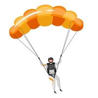 parachutespringen platte vectorillustratie. parachutespringen, paragliding ervaring. extreme sporten. actieve levensstijl. buitenactiviteiten. sportman met parachute geïsoleerd stripfiguur op witte achtergrond vector