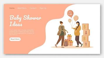 baby shower ideeën bestemmingspagina vector sjabloon. feest voor het verwachten van een moederwebsite-interface-idee met platte illustraties. lay-out van de startpagina van de zwangerschapsvoorbereiding. webbanner, webpagina cartoon concept