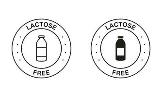 lactose vrij zwart postzegel set. allergeen ingrediënt label. 100 procent vrij zuivel voedsel icoon. eco natuurlijk Product vrij lactose symbool. Nee lactose in melk logo. geïsoleerd vector illustratie.